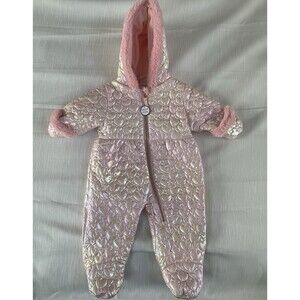 Rothschild Baby Girl Quilted Iridescent Pink Heart Coverall Sz 6/9 M New